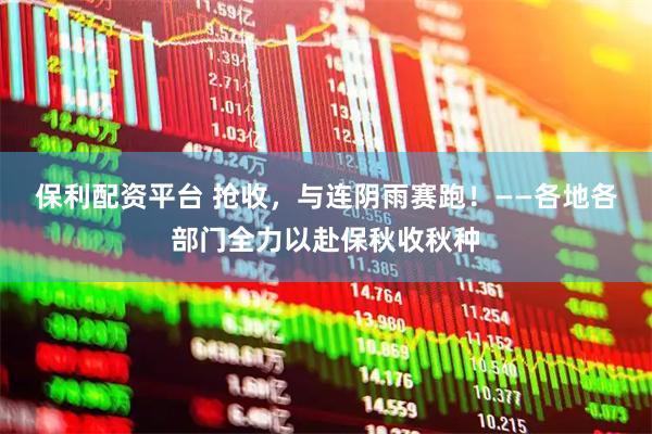 保利配资平台 抢收，与连阴雨赛跑！——各地各部门全力以赴保秋收秋种